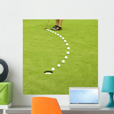 Golfing Ball Trajectory Wall Mural shown on a wall