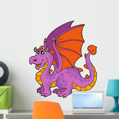 Purple Cartoon Dragon Wall Decal shown on a wall