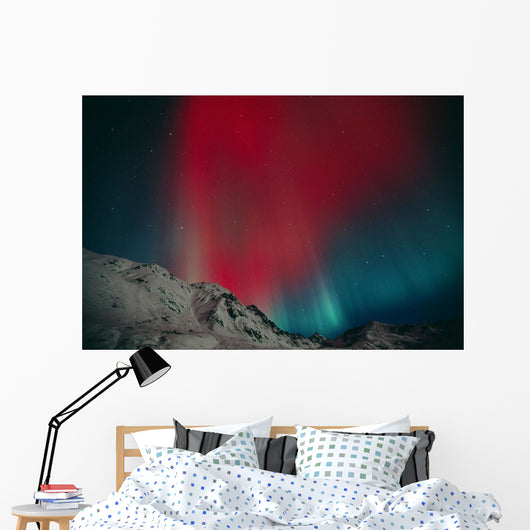 Red Aurora Over Talkeetna Mountains At Hatcher Pass In Southcentral Wall Mural