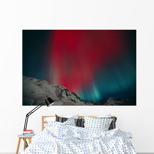Red Aurora Over Talkeetna Mountains At Hatcher Pass In Southcentral Wall Mural