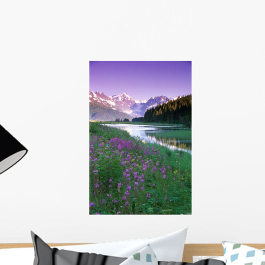 Fireweed In Bloom Along Pond W/Chugach Mtns Sc Ak Summer Wall Mural