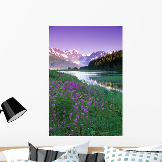 Fireweed In Bloom Along Pond W/Chugach Mtns Sc Ak Summer Wall Mural