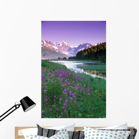 Fireweed In Bloom Along Pond W/Chugach Mtns Sc Ak Summer Wall Mural