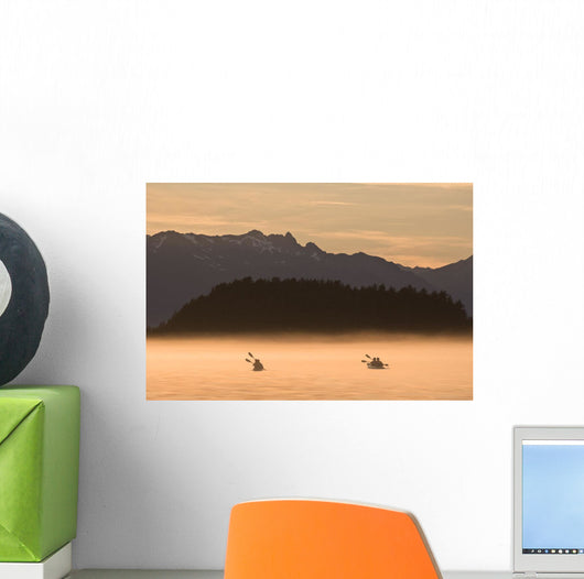 Kayakers Paddling Through The Misty Waters Of Favorite Passage, Wall Mural