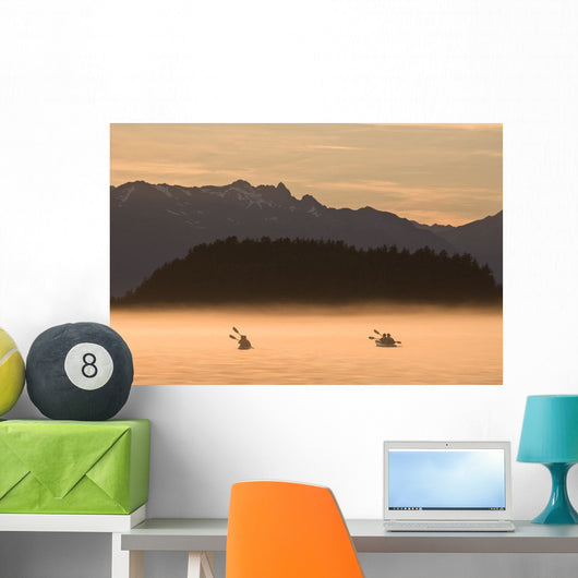 Kayakers Paddling Through The Misty Waters Of Favorite Passage, Wall Mural