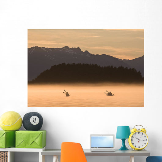 Kayakers Paddling Through The Misty Waters Of Favorite Passage, Wall Mural