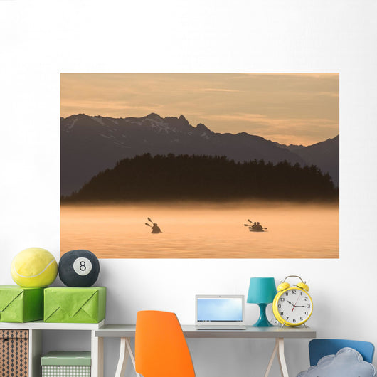 Kayakers Paddling Through The Misty Waters Of Favorite Passage, Wall Mural