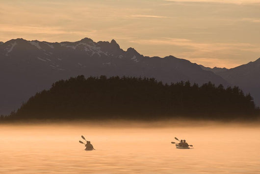 Kayakers Paddling Through The Misty Waters Of Favorite Passage, Wall Mural