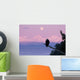 A Bald Eagle Perched On A Branch With The Moon Set At Sunrise Wall Mural