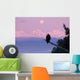 A Bald Eagle Perched On A Branch With The Moon Set At Sunrise Wall Mural