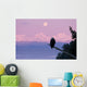 A Bald Eagle Perched On A Branch With The Moon Set At Sunrise Wall Mural