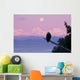 A Bald Eagle Perched On A Branch With The Moon Set At Sunrise Wall Mural
