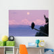 A Bald Eagle Perched On A Branch With The Moon Set At Sunrise Wall Mural
