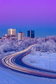 Alpenglow Over The Anchorage Skyline With The Lights From Traffic Wall Mural