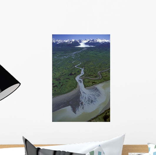 Aerial Of Ibeck Creek & Scott Glacier Sc Ak Summer Copper River Delta Wall Mural