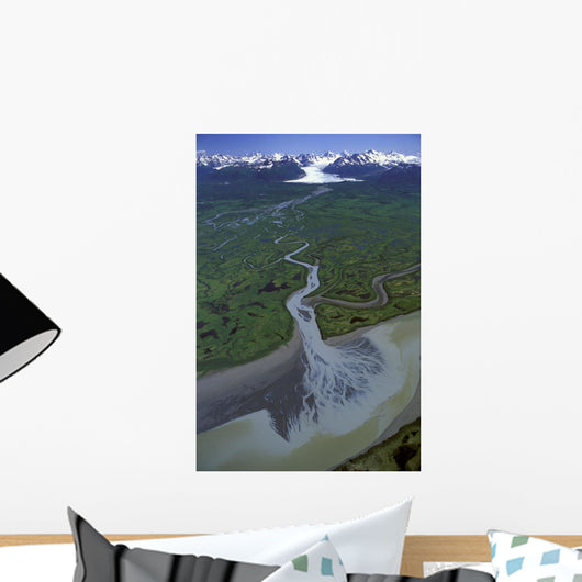 Aerial Of Ibeck Creek & Scott Glacier Sc Ak Summer Copper River Delta Wall Mural