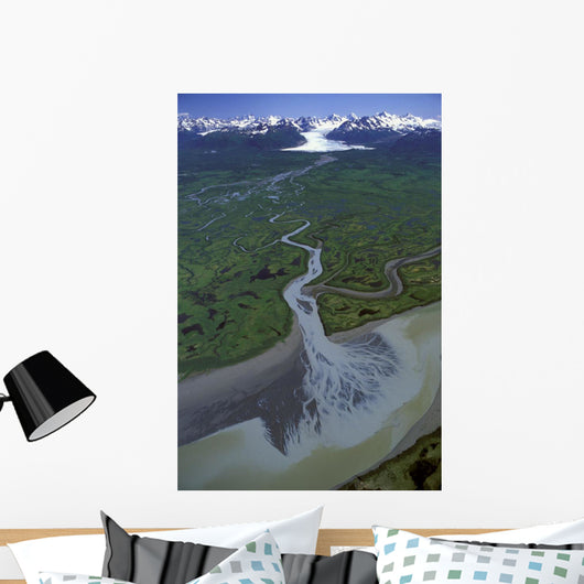 Aerial Of Ibeck Creek & Scott Glacier Sc Ak Summer Copper River Delta Wall Mural