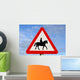 accompanied horses or ponies, warning road sign. Wall Mural
