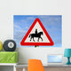 accompanied horses or ponies, warning road sign. Wall Mural