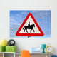 accompanied horses or ponies, warning road sign. Wall Mural
