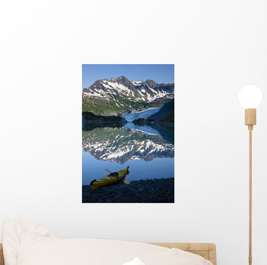Kayak On The Beach In Shoup Bay With Shoup Glacier Reflected Wall Mural