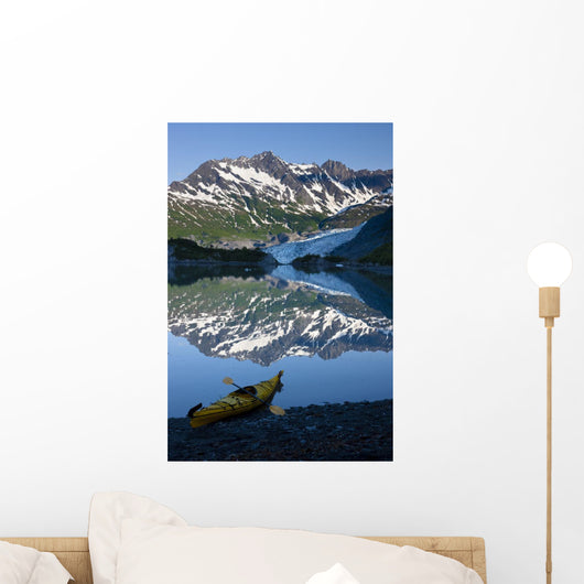 Kayak On The Beach In Shoup Bay With Shoup Glacier Reflected Wall Mural