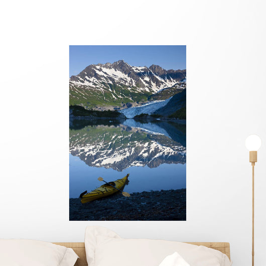 Kayak On The Beach In Shoup Bay With Shoup Glacier Reflected Wall Mural