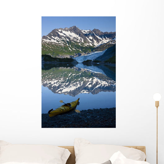 Kayak On The Beach In Shoup Bay With Shoup Glacier Reflected Wall Mural
