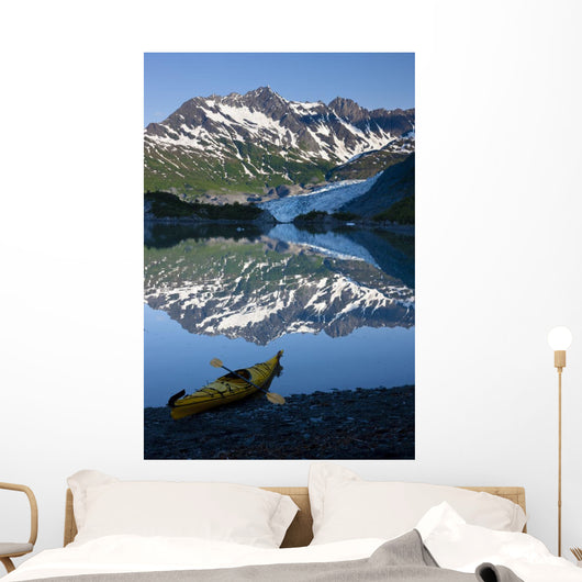 Kayak On The Beach In Shoup Bay With Shoup Glacier Reflected Wall Mural