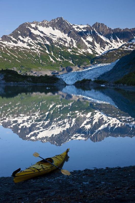 Kayak On The Beach In Shoup Bay With Shoup Glacier Reflected Wall Mural