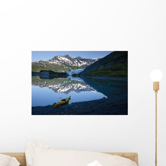 Kayak On The Beach In Shoup Bay With Shoup Glacier Reflected Wall Mural