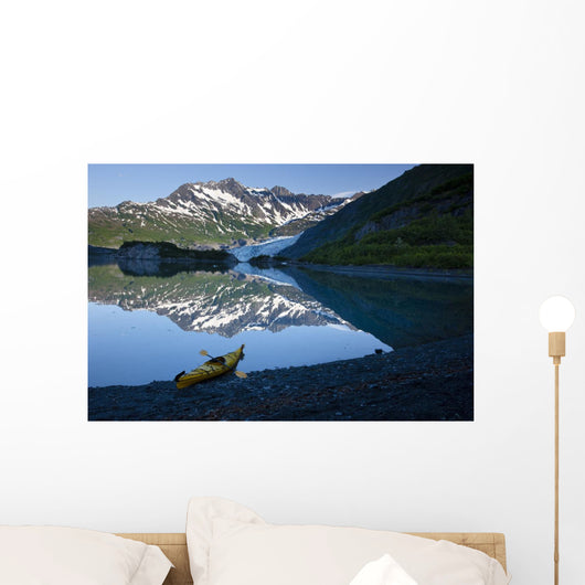 Kayak On The Beach In Shoup Bay With Shoup Glacier Reflected Wall Mural