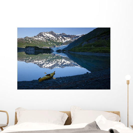 Kayak On The Beach In Shoup Bay With Shoup Glacier Reflected Wall Mural