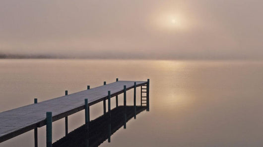 A Foggy Sunrise Over A Dock In Lake Whatcom During Winter Wall Mural