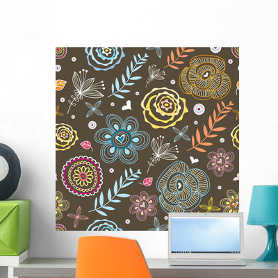 Stylish Spring Floral Seamless Wall Decal shown on a wall