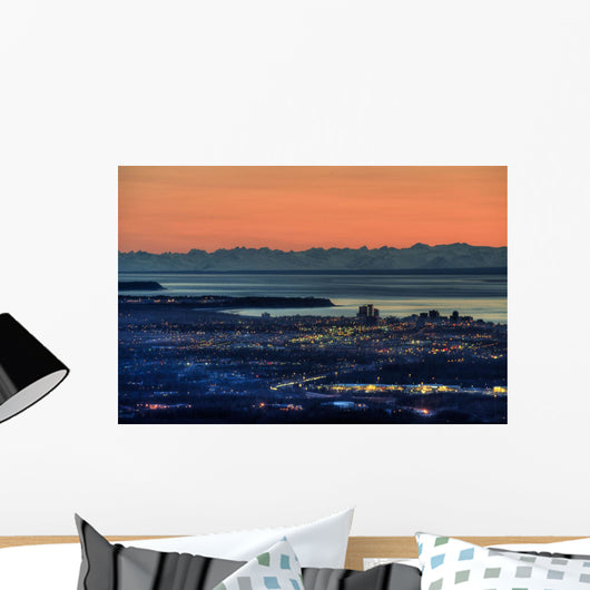 Anchorage Skyline Sunset with Wall Decal