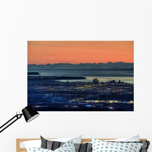 Anchorage Skyline Sunset with Wall Decal