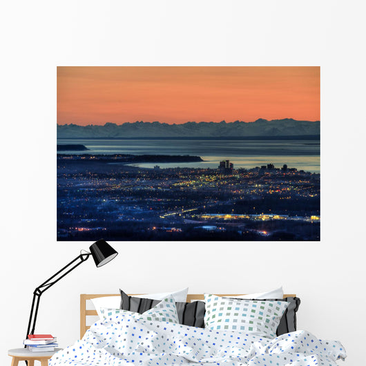 Anchorage Skyline Sunset with Wall Decal