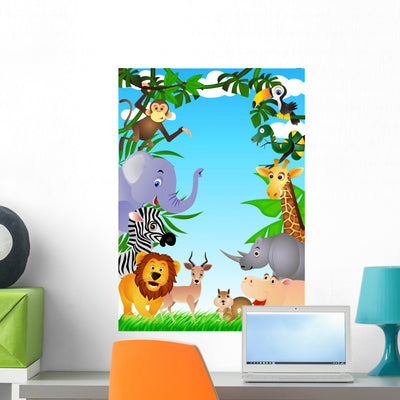 Wild Animal Tropical Jungle Wall Mural shown on a wall