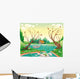 Pond and animals. Funny cartoon and vector illustration Wall Mural