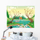 Pond and animals. Funny cartoon and vector illustration Wall Mural