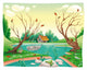 Pond and animals. Funny cartoon and vector illustration Wall Mural