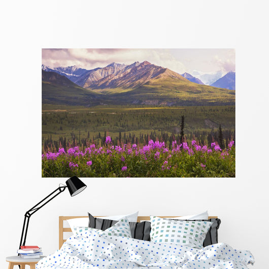 Chugach Mountains with Fireweed Wall Decal