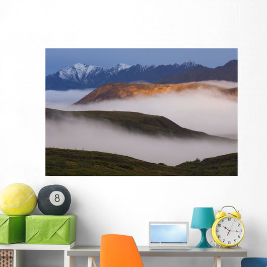 Fog Settles between Mountain Wall Decal