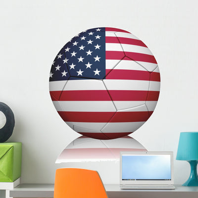 American Flag Football Wall Decal shown on a wall