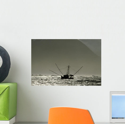 Silhouetted Salmon Troller Fishing Wall Decal