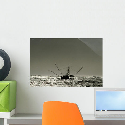 Silhouetted Salmon Troller Fishing Wall Decal
