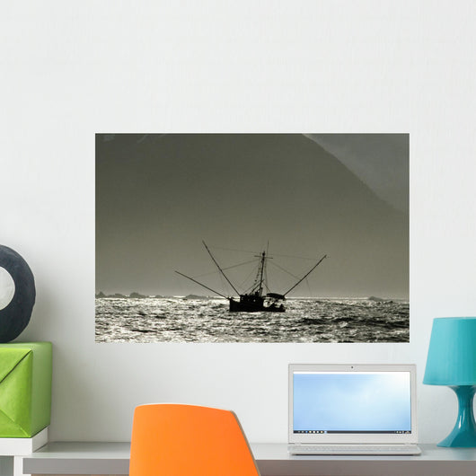Silhouetted Salmon Troller Fishing Wall Decal
