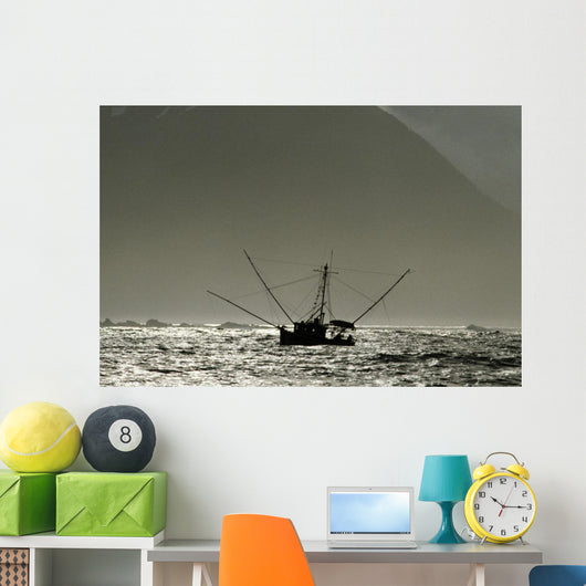 Silhouetted Salmon Troller Fishing Wall Decal