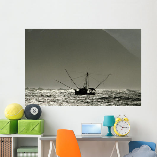 Silhouetted Salmon Troller Fishing Wall Decal